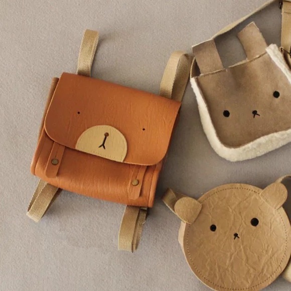 Kids boys girls toddler backpack pu leather cute bear cartoon